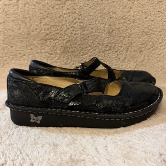 Alegria Shoes - Alegria Paloma Black Paisley Leather Mary Jane Rocker Shoes JIL-561 Womens 8 W